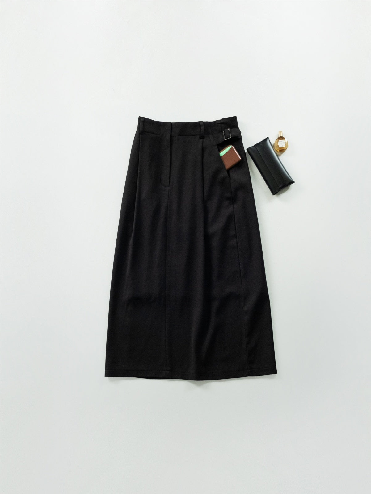 (W)Belted Flow Maxi Skirt (Black)
