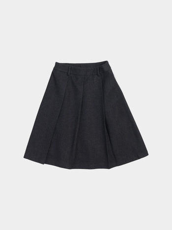 Wool Blend Pleats Skirt (Charcoal)