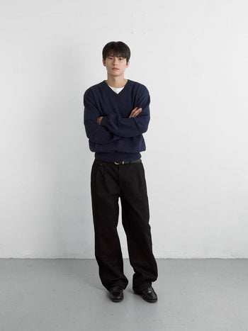 Cable Stripe V-Neck Knit (Navy)