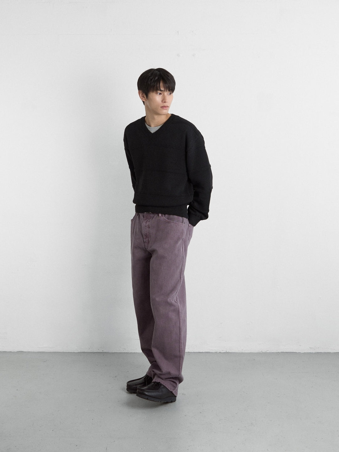 Cable Stripe V-Neck Knit (Black)