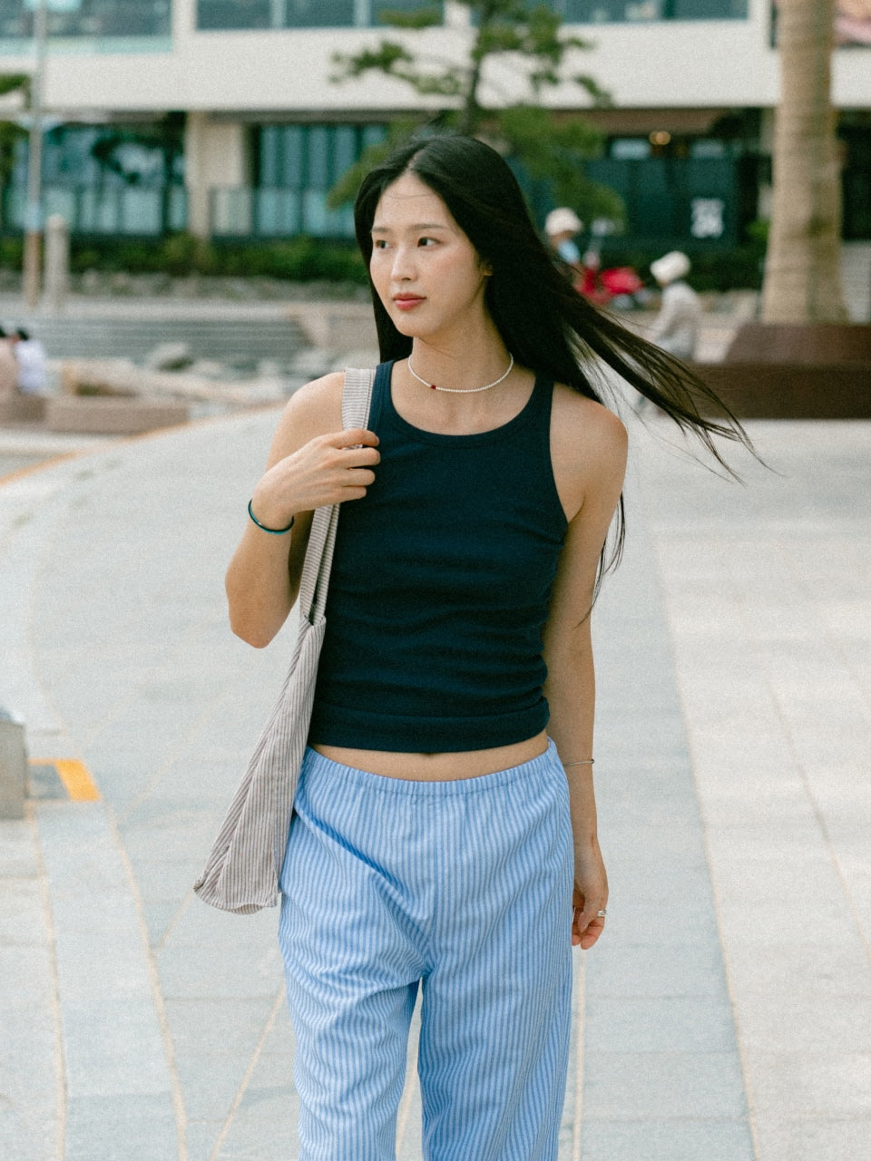 Easy Stripe Banding Pants (Stripe Blue)