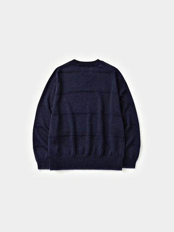 Cable Stripe V-Neck Knit (Navy)