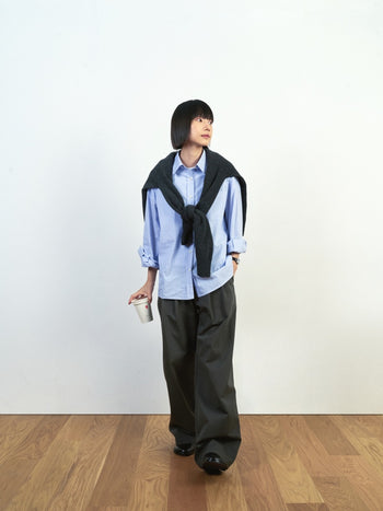 (W)Office Belted Pin-tuck Pants (Blue Gray)