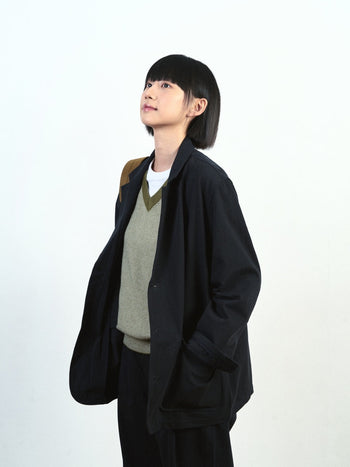 (W)Pin-Stripe V-neck Knit - Olive | W0 (S)