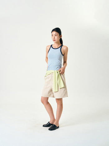 U-neck Sleeveless Top (Stripe Blue)