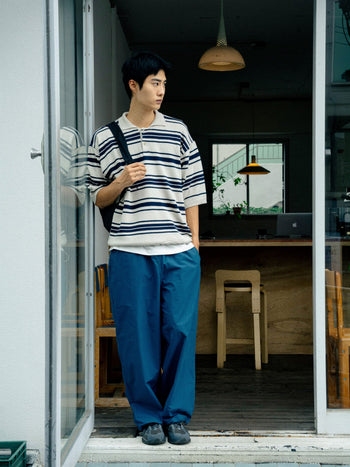 Airy Cotton Collar Knit (Stripe Ivory)
