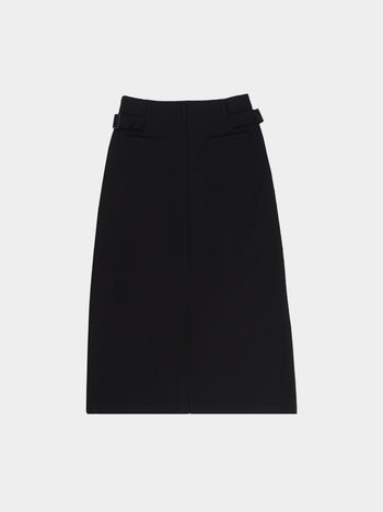 (W)Belted Flow Maxi Skirt (Black)