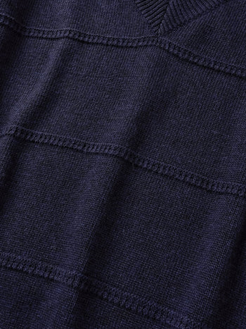 Cable Stripe V-Neck Knit (Navy)