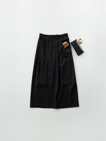 (W)Belted Flow Maxi Skirt (Black)