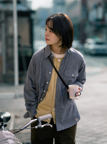 One Pocket Stripe Shirts (Blue Gray)