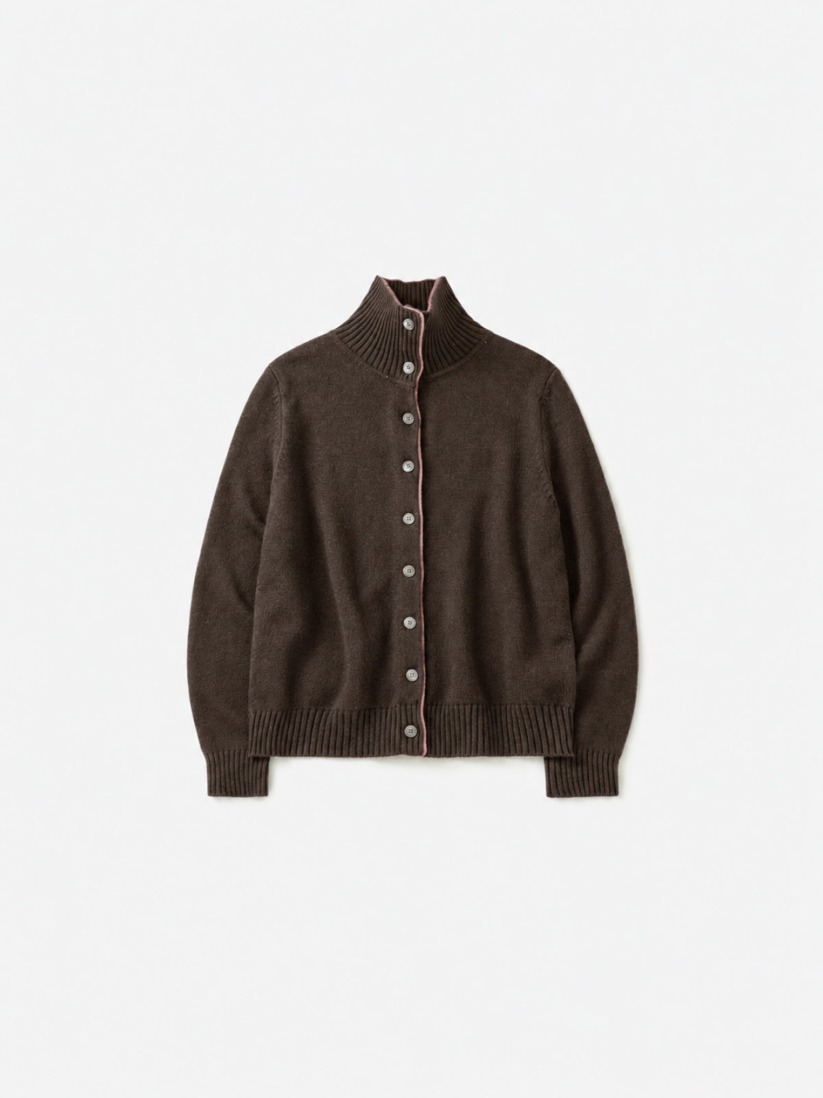 High-Neck Two-Tone Cardigan (Brown-Pink)