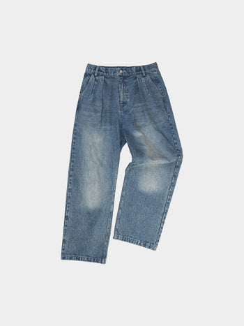 Loose Fit Pin-tuck Denim Pants - Mid Indigo | A1 (M)