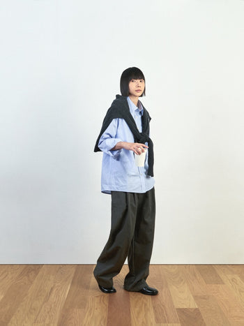 (W)Office Belted Pin-tuck Pants (Blue Gray)