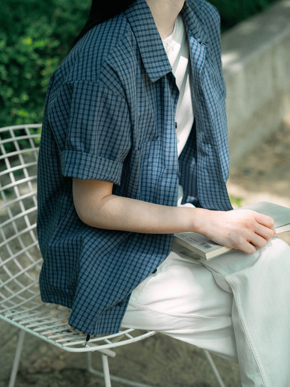 Open Collar Check Shirts (Beige)
