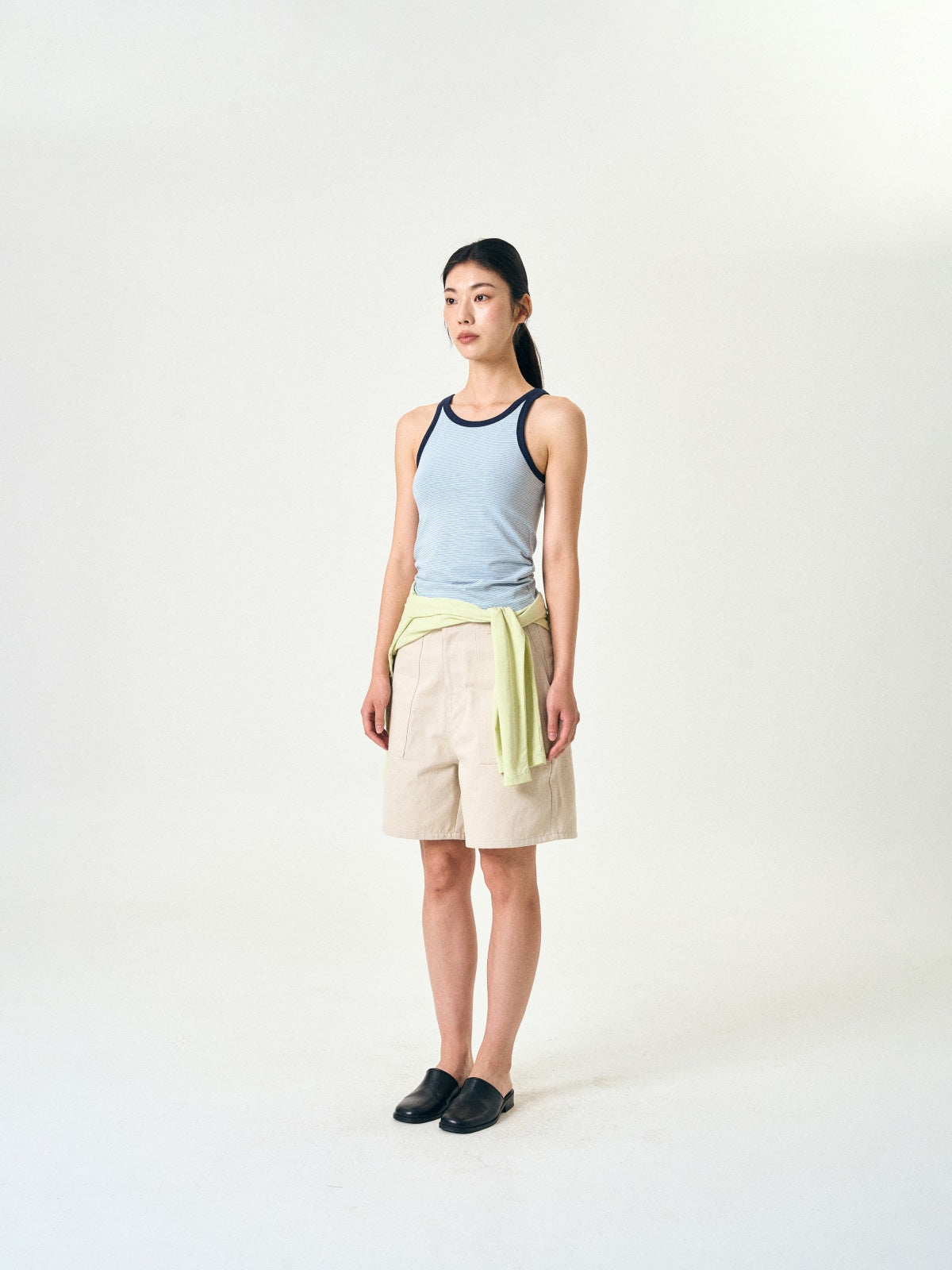 U-neck Sleeveless Top (Stripe Blue)
