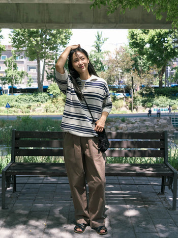 Airy Cotton Collar Knit (Stripe Ivory)
