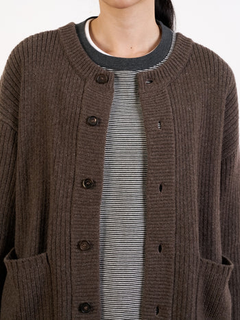 Fine Wool Roundneck Cardigan (Charcoal)