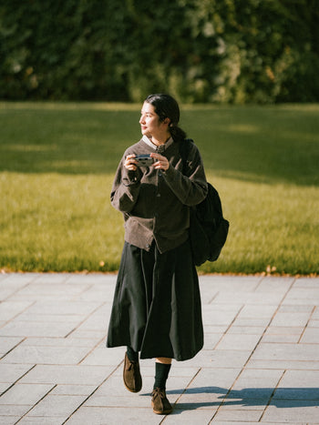 (W)Relaxed Flare Chino Skirt (Black)