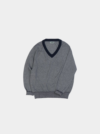 (W)Pin-Stripe V-neck Knit (Navy)