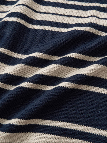 Airy Cotton Collar Knit (Stripe Navy)