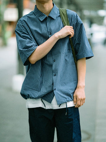 Open Collar Check Shirts (Beige)