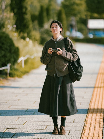 (W)Relaxed Flare Chino Skirt (Black)