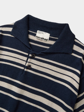 Airy Cotton Collar Knit (Stripe Navy)