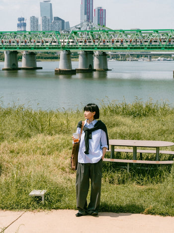 (W)Office Belted Pin-tuck Pants - Blue Gray | W0 (S)