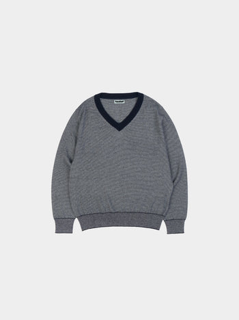 (W)Pin-Stripe V-neck Knit (Navy)