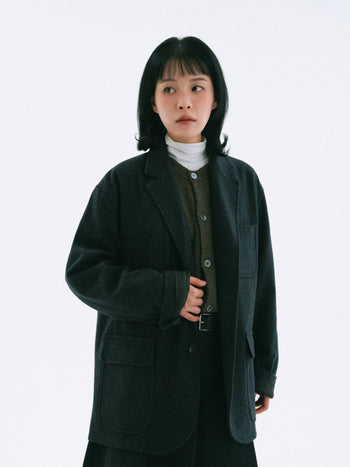 Wool Blend Pleats Skirt (Charcoal)