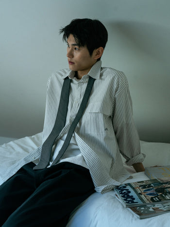 One Pocket Stripe Shirts (Blue Gray)