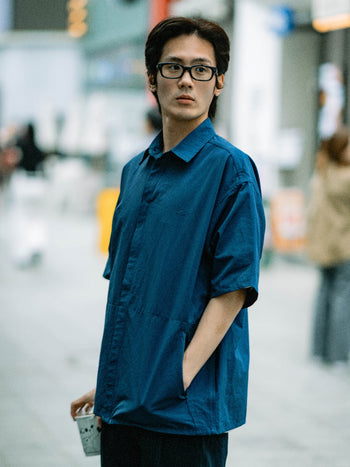 Hidden Type Half Sleeve Shirts (Navy)