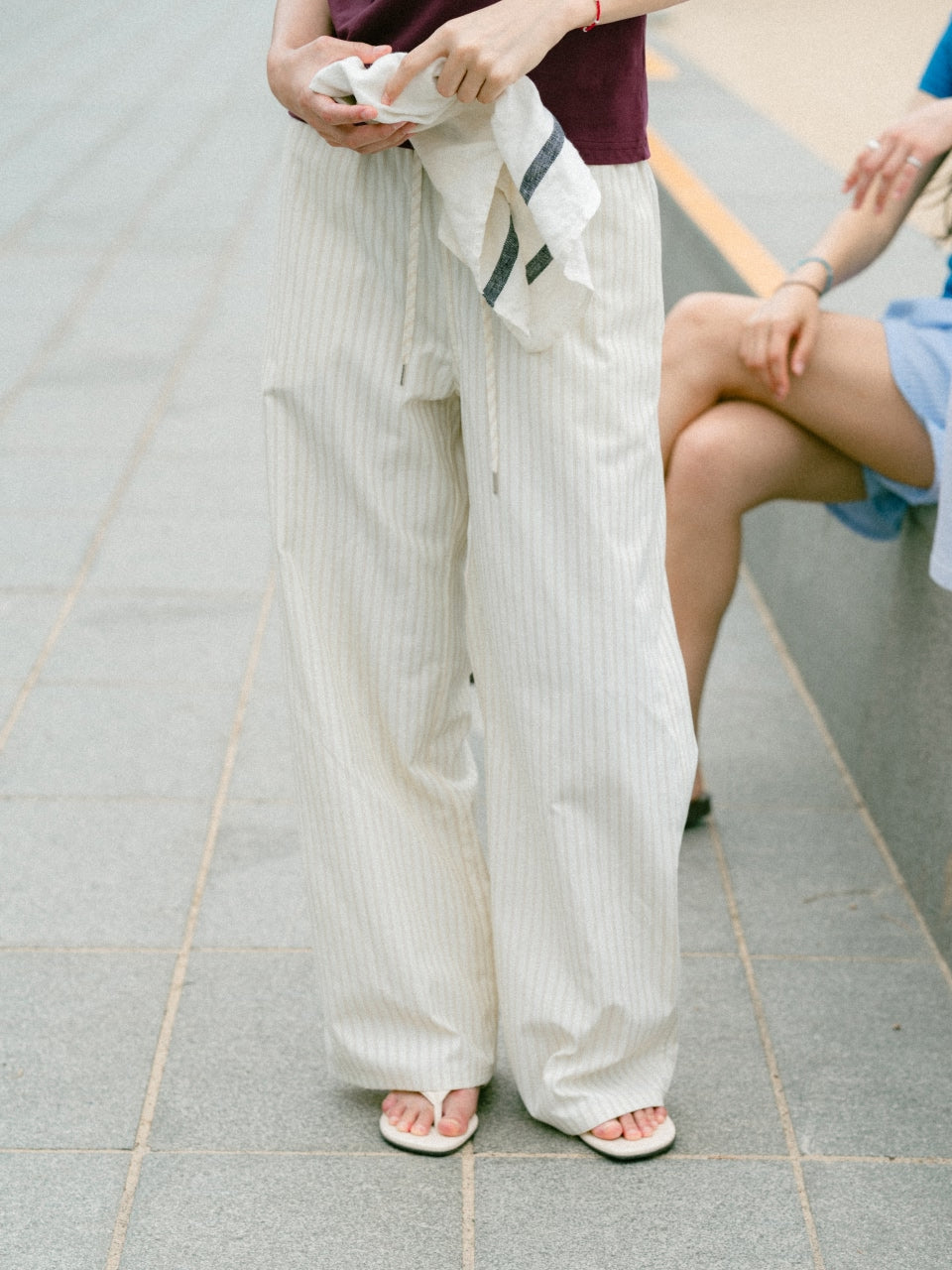 Easy Stripe Banding Pants (Stripe Olive)