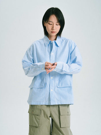 Field Pocket Shirt Jacket (Stripe Blue)