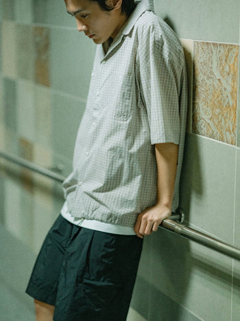 Open Collar Check Shirts (Charcoal)