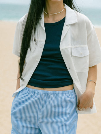 Easy Stripe Banding Pants (Stripe Blue)