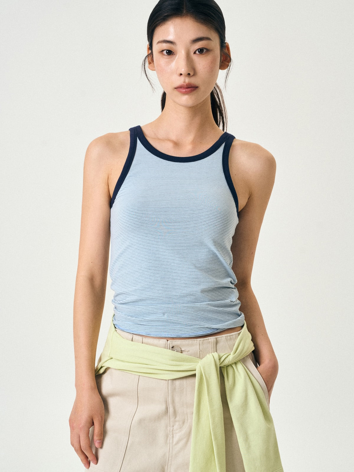 U-neck Sleeveless Top (Stripe Blue)