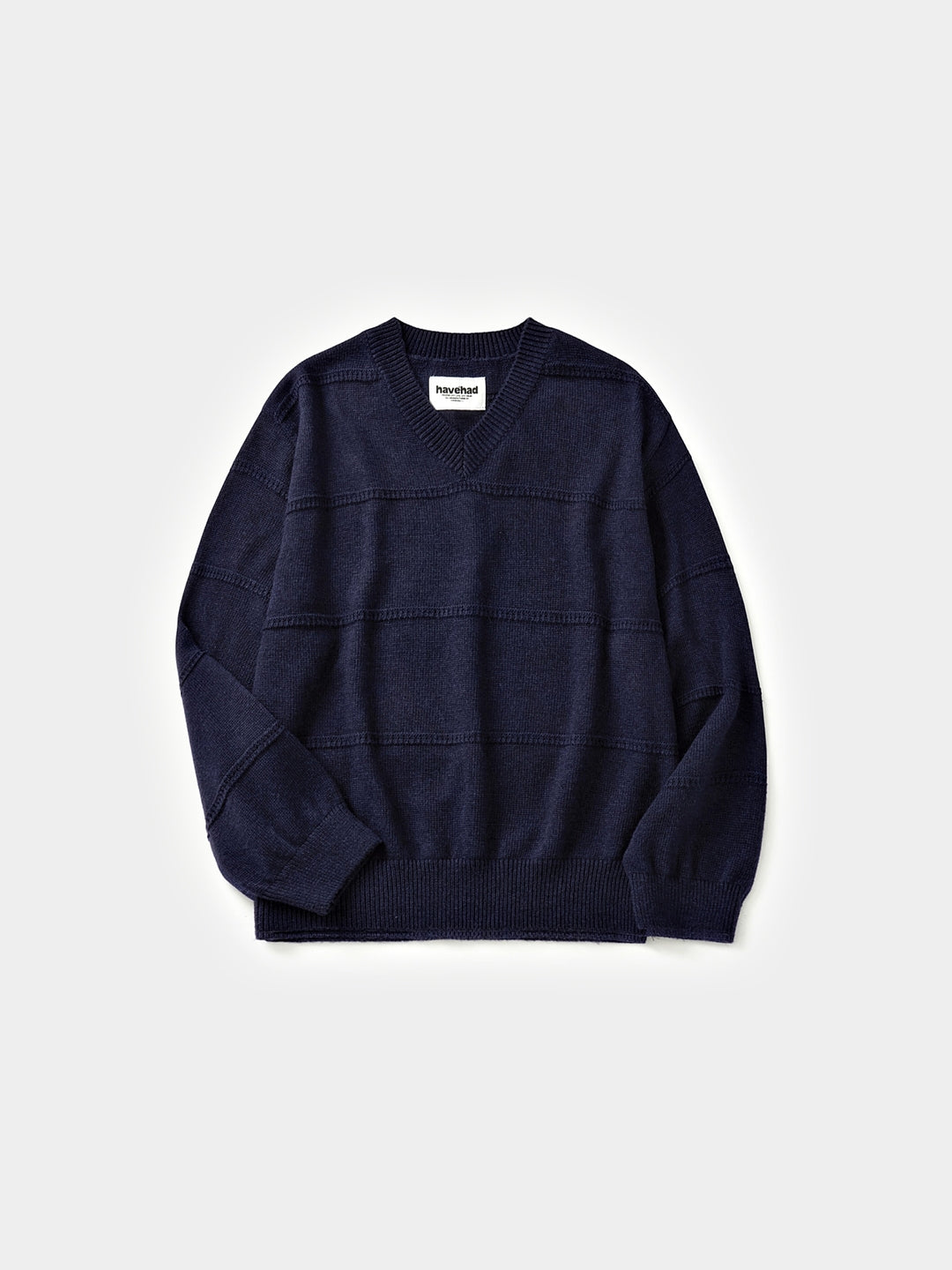 Cable Stripe V-Neck Knit (Navy)