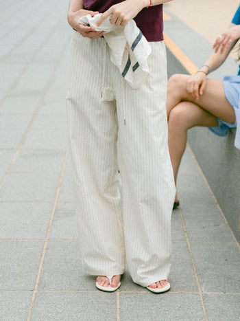 Easy Stripe Banding Pants (Stripe Ivory)
