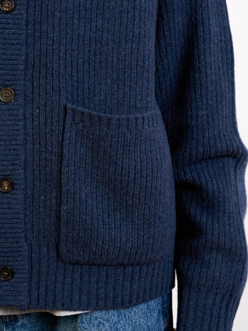 Fine Wool Roundneck Cardigan (Charcoal)