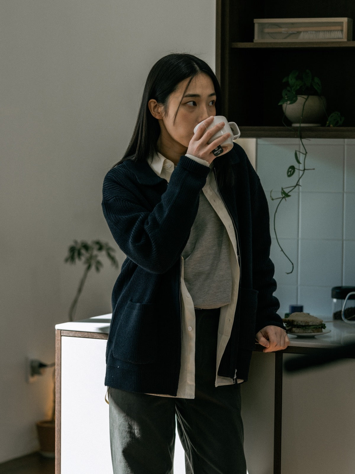 2way Zip-up Cardigan (Navy)