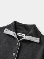 High-Neck Two-Tone Cardigan (Charcoal-Gray)