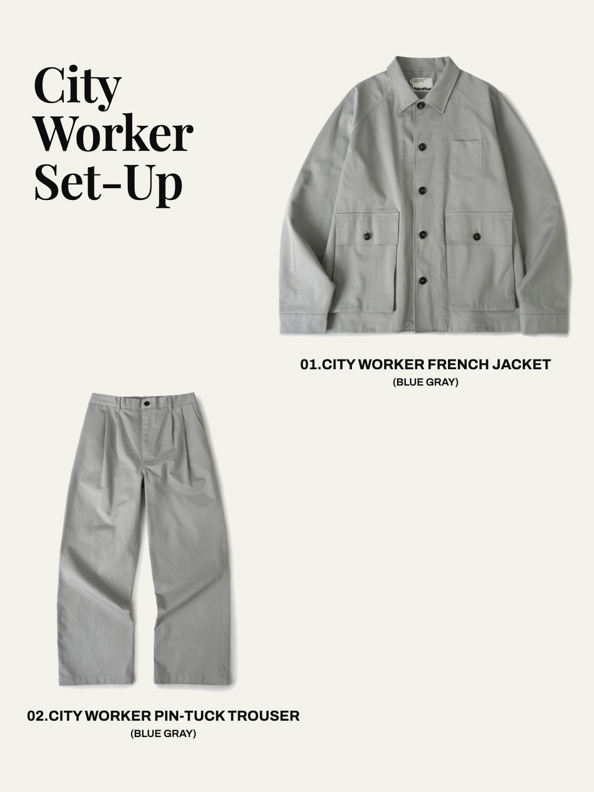 City Worker French Set-up (Blue Gray) — set overview