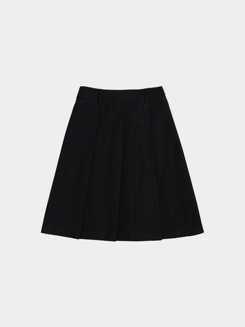 Wool Blend Pleats Skirt (Black)