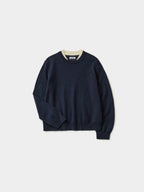 Layered Wool Crew Knit (Navy-Ivory)