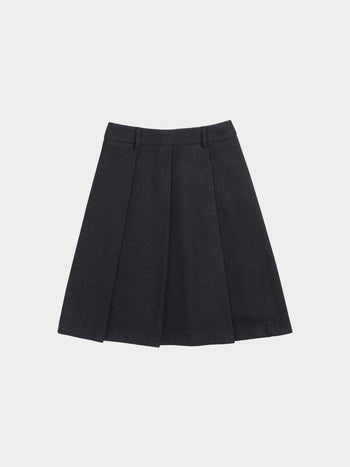 Wool Blend Pleats Skirt (Charcoal)