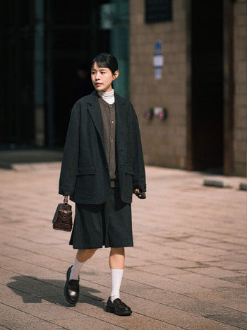 Wool Blend Pleats Skirt (Black)