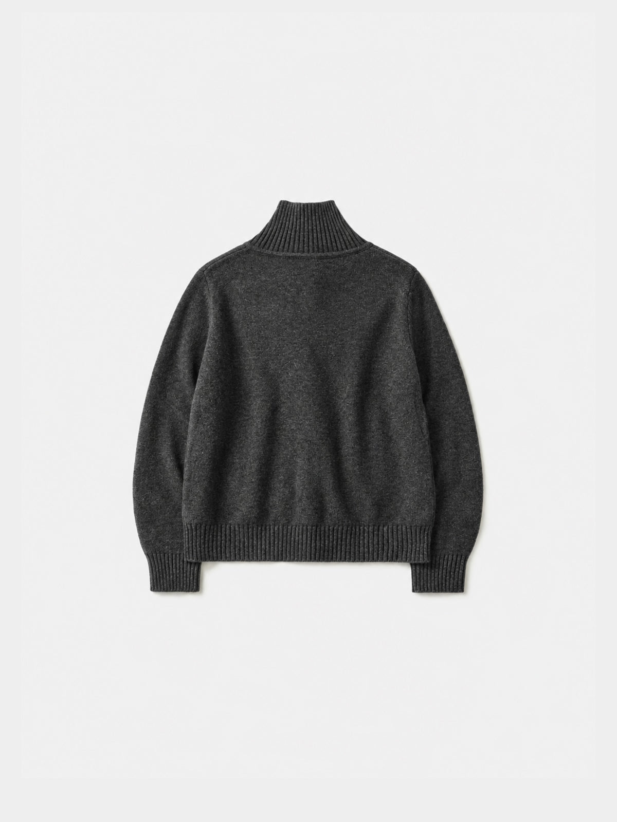 High-Neck Two-Tone Cardigan (Charcoal-Gray)
