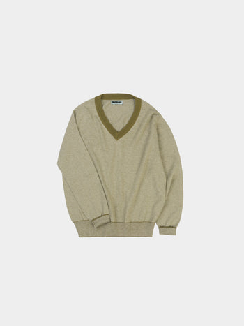 (W)Pin-Stripe V-neck Knit (Olive)