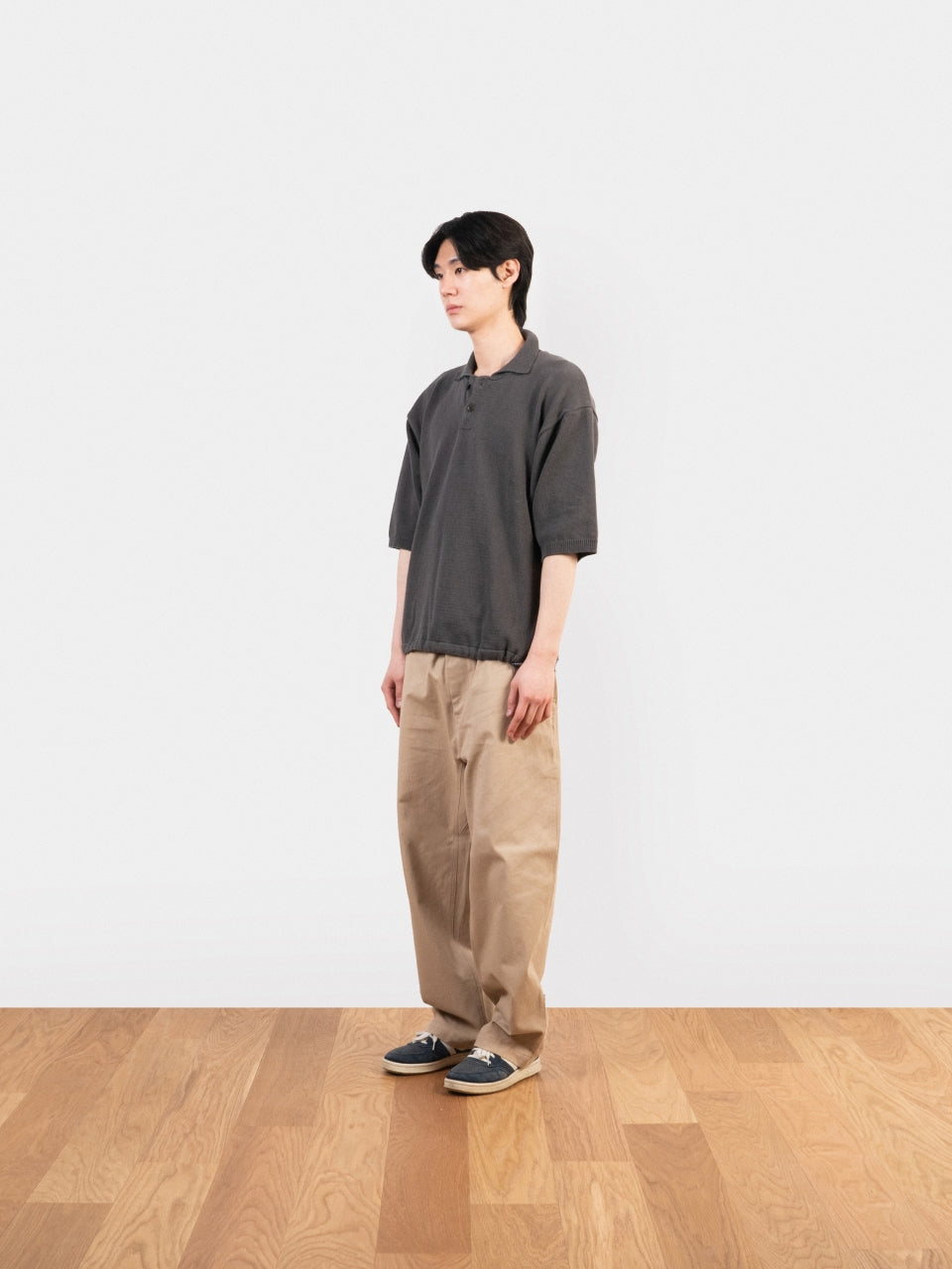 Airy Cotton Collar Knit (Charcoal)